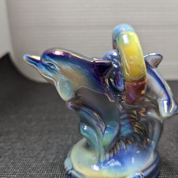 Set of 2 Vintage 90s Baby Dolphin Figurines Iridescent Blue Purple Yellow Decor - Picture 5 of 9